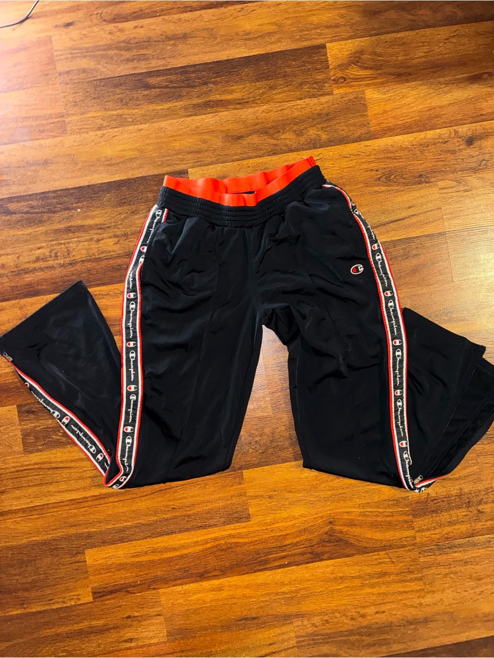 Champion Black Joggers with Red Waistband and Logo Tape